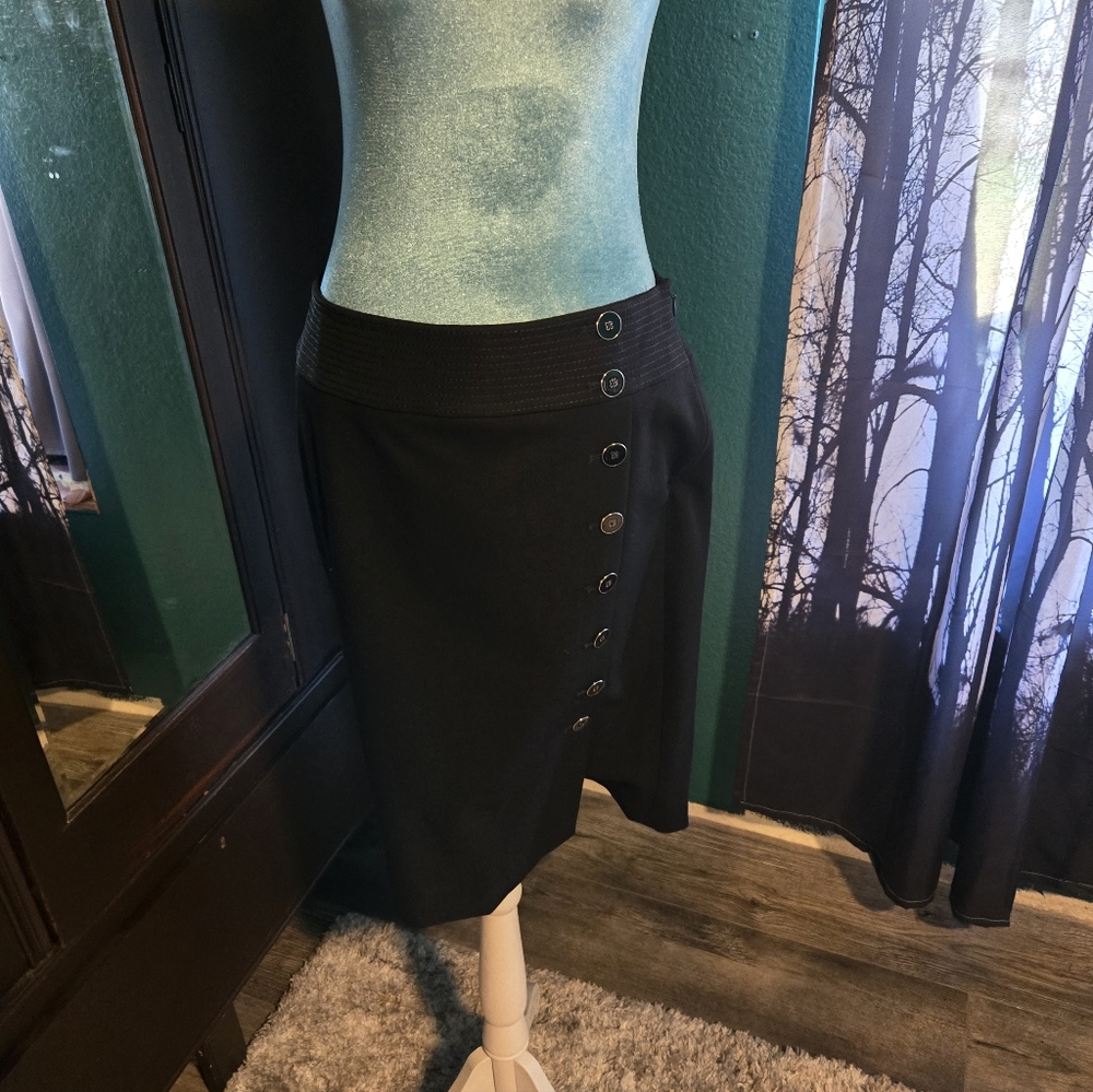 White House Black Market Black Midi Skirt with Side Buttons